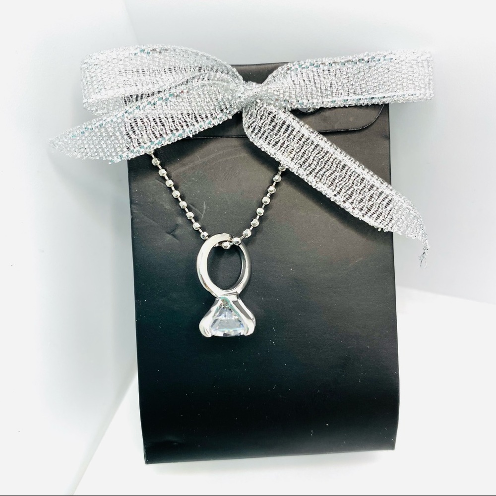 Necklace RING charm in Crystal on silver tone chain.